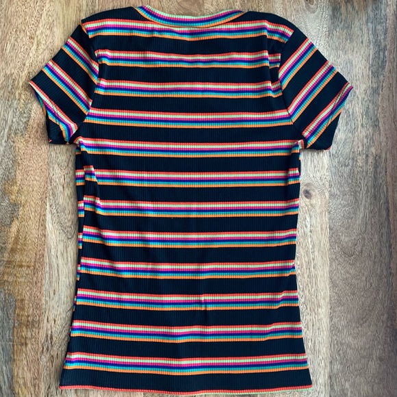 Vintage 90s Delia’s rainbow stripe ribbed fitted tee shirt. - Picture 2 of 6